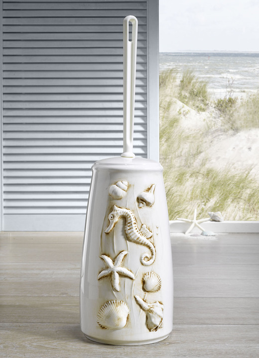 Accessoires - Handgearbeitete WC-Garnitur aus Keramik, in Farbe CREME-BRAUN Ansicht 1