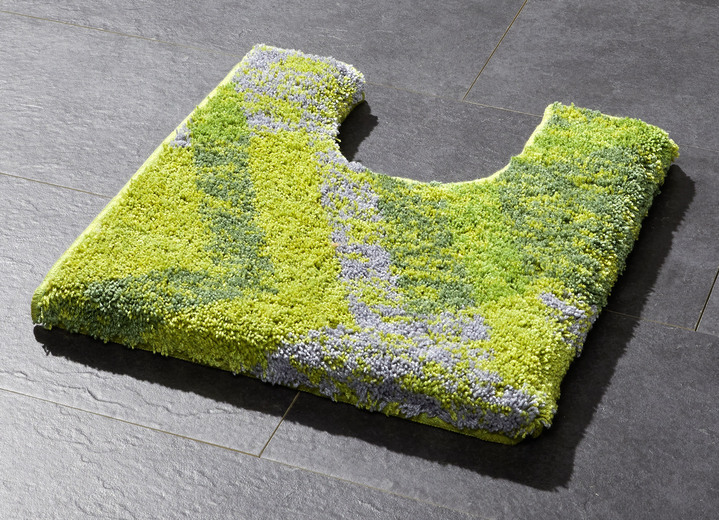 Badgarnituren - Moderne Badgarnitur aus dem Hause Grund Ansicht 2 Badgarnituren - Moderne Badgarnitur aus dem Hause Grund, in Größe 100 (Vorleger halbrund, 50/ 80 cm) bis 112 (WC-Deckelbezug, 47/ 50 cm), in Farbe GRÜN-GRAU Ansicht 2