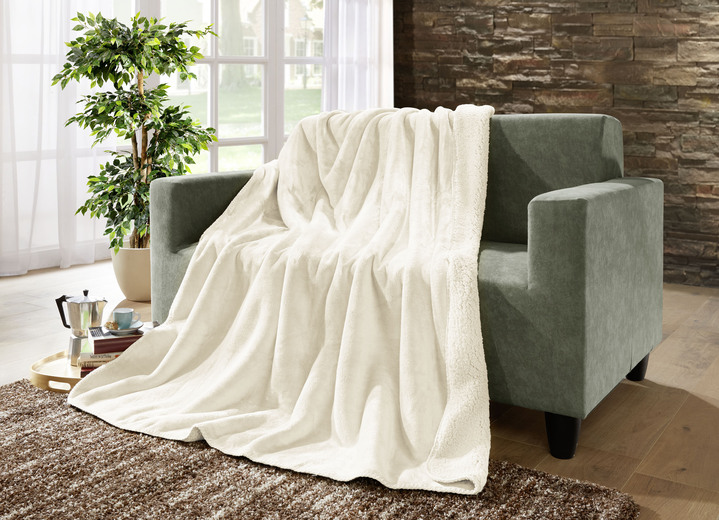Decken - Superkuschelige Wohndecke in Teddyfleece-Qualität, in Farbe CREME Ansicht 1