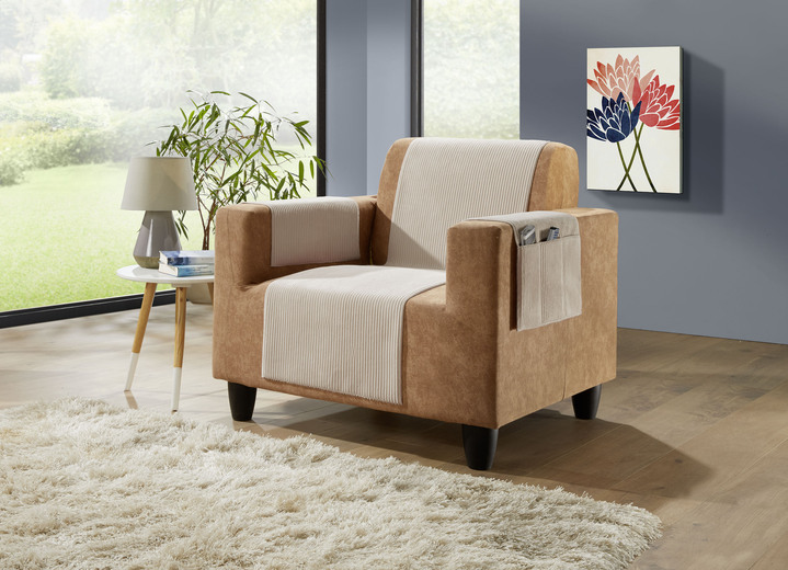 Sessel- & Sofaüberwürfe - Wohnaccessoires mit Anti-Rutsch-Beschichtung, in Größe 101 (Sesselschoner, 50x140 cm) bis 924 (Kissenbezug, 40x 80 cm), in Farbe TAUPE Ansicht 1
