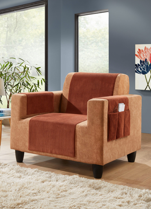 Sessel- & Sofaüberwürfe - Wohnaccessoires mit Anti-Rutsch-Beschichtung, in Größe 101 (Sesselschoner, 50x140 cm) bis 924 (Kissenbezug, 40x 80 cm), in Farbe TERRA Ansicht 1