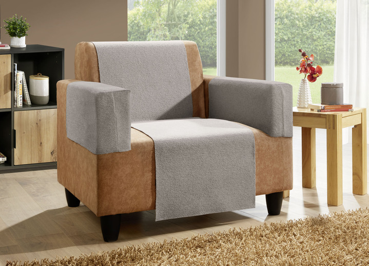 Sessel- & Sofaüberwürfe - Wohnaccessoires aus Chenille mit Anti-Rutsch-Beschichtung, in Größe 101 (Sesselschoner, 50x140 cm) bis 865 (2 Armlehnenschoner, 60x 65 cm), in Farbe GRAU Ansicht 1