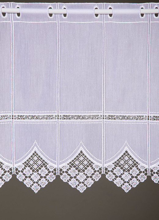 Landhaus & Küche - Kurzstore mit edler Macramé-Spitze und Stangendurchzug, in Größe 661 (H30xB 90 cm) bis 861 (H60xB150 cm), in Farbe WEISS Ansicht 3