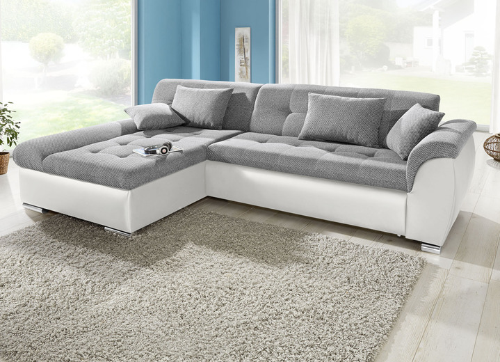 Funktions-Polstermöbel - Polsterecke mit Bettfunktion, in Farbe WEISS-SILBER Ansicht 1