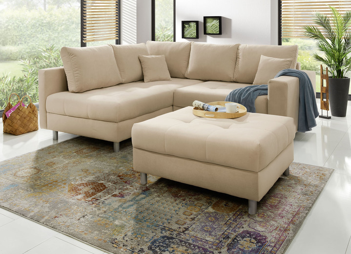 Funktions-Polstermöbel - Polstermöbel mit Hocker und Kissen, in Farbe CREME, in Ausführung Polsterecke mit Hocker, 217x188 cm Ansicht 1