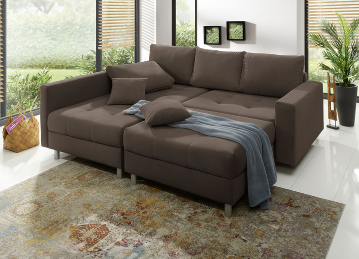 Funktions-Polstermöbel - Polstermöbel mit Hocker und Kissen, in Farbe GRAU, in Ausführung Polsterecke mit Hocker, 217x188 cm Ansicht 7