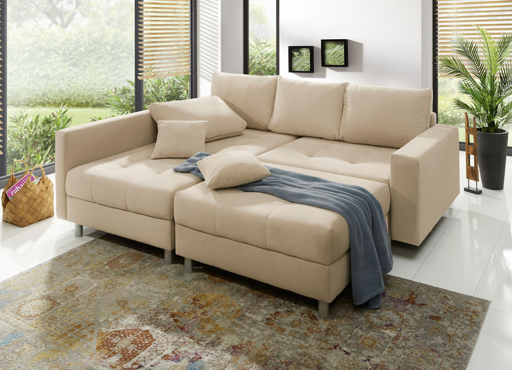 Funktions-Polstermöbel - Polstermöbel mit Hocker und Kissen, in Farbe GRAU, in Ausführung Polsterecke mit Hocker, 217x188 cm Ansicht 5