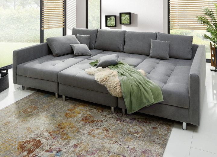 Funktions-Polstermöbel - Polstermöbel mit Hocker und Kissen, in Farbe GRAU, in Ausführung Polsterecke mit Hocker, 217x188 cm Ansicht 2