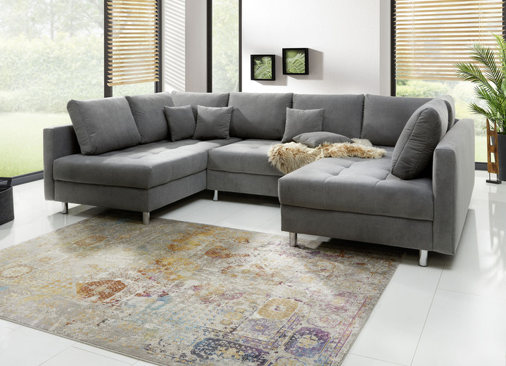 Funktions-Polstermöbel - Polstermöbel mit Hocker und Kissen, in Farbe GRAU, in Ausführung Polsterecke mit Hocker, 217x188 cm Ansicht 3