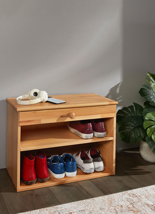Garderobenmöbel - Schuhregal mit Schublade, in Farbe NUSSBAUM