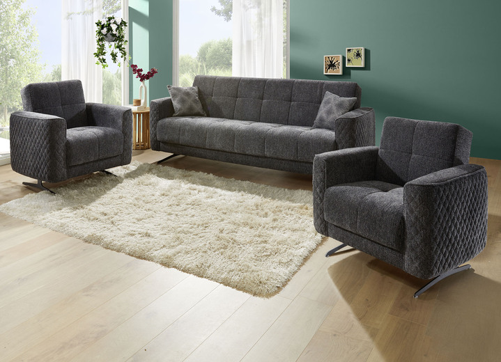 Funktions-Polstermöbel - Polstermöbel mit Bettfunktion und Dekokissen, in Farbe CREME, in Ausführung Dreisitzer Ansicht 4