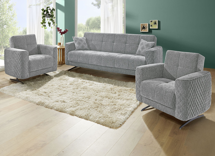 Funktions-Polstermöbel - Polstermöbel mit Bettfunktion und Dekokissen, in Farbe CREME, in Ausführung Dreisitzer Ansicht 7