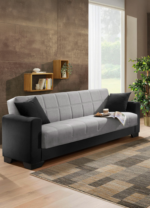 Funktions-Polstermöbel - Moderne Polstermöbel mit Zierkissen, in Farbe SCHWARZ-GRAU, in Ausführung Zweisitzer Ansicht 1