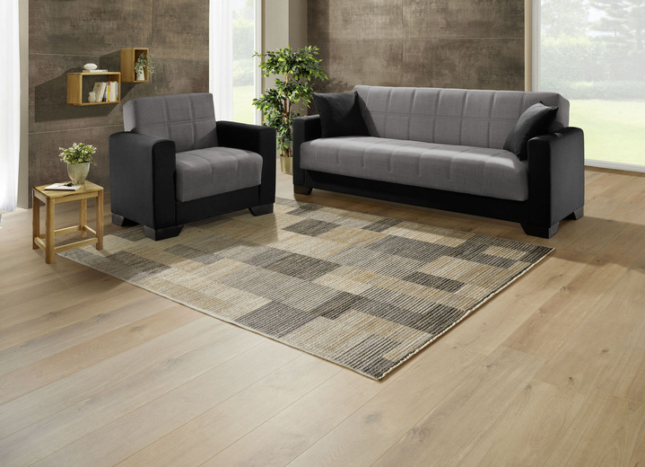 Funktions-Polstermöbel - Moderne Polstermöbel mit Zierkissen, in Farbe SCHWARZ-GRAU, in Ausführung Polstergruppe, 3-teilig Ansicht 1