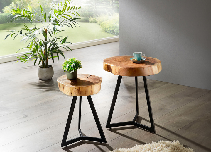 Kleinmöbel - Beistelltisch mit Tischplatte aus massivem Akazienholz, in Farbe AKAZIE-SCHWARZ, in Ausführung klein Ansicht 2