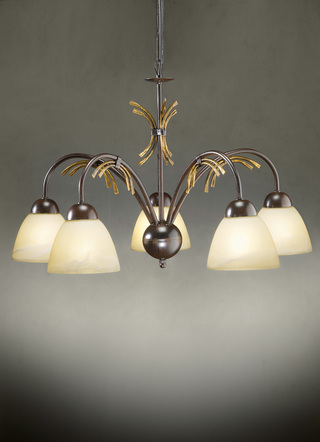 Lampen & Leuchten - Pendelleuchte, 5-flammig, mit Gestell aus Eisen, in Farbe SCHWARZ-ROST-GOLD