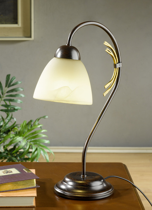 Lampen & Leuchten - Tischleuchte, 1-flammig, mit Gestell aus Eisen, in Farbe SCHWARZ-ROST-GOLD