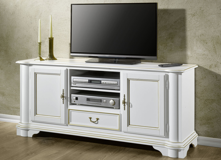 Sideboards & Kommoden - Kommodenserie aus teilmassivem Holz, in Farbe WEISS-GOLD, in Ausführung Schubladenkommode Ansicht 4