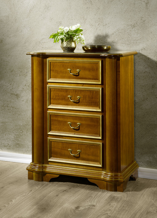 Sideboards & Kommoden - Kommodenserie aus teilmassivem Holz, in Farbe NUSSBAUM-GOLD, in Ausführung Schubladenkommode Ansicht 3