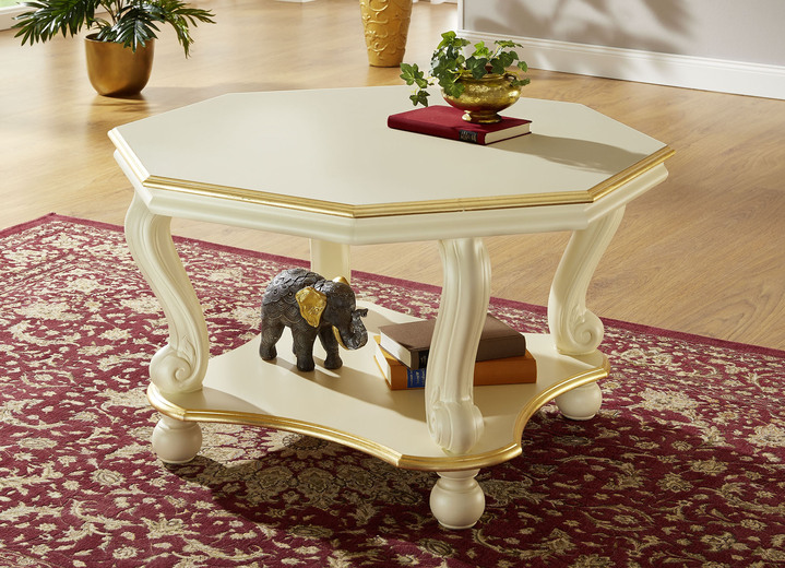 Couchtische - Couchtisch mit Verzierungen aus echtem Blattgold, in Farbe NUSSBAUM-GOLD Ansicht 2