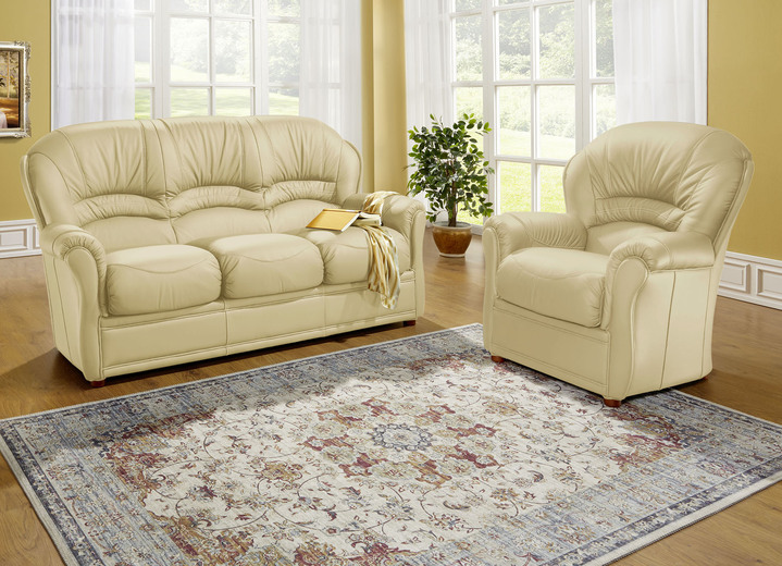 Polstermöbel - Polstermöbel mit Bezug aus echtem Leder, in Farbe CREME, in Ausführung Leder-Dreisitzer Ansicht 1