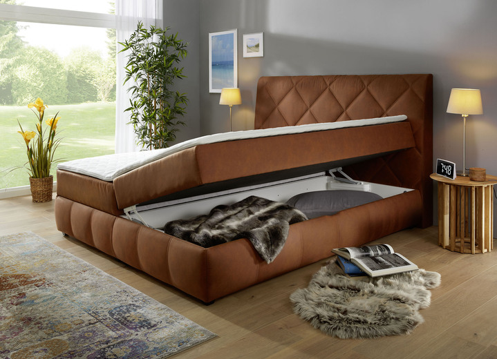 Betten - Boxspringbett mit Bettkasten und Topper Ansicht 2 Betten - Boxspringbett mit Bettkasten und Topper, in Farbe COGNAC Ansicht 2