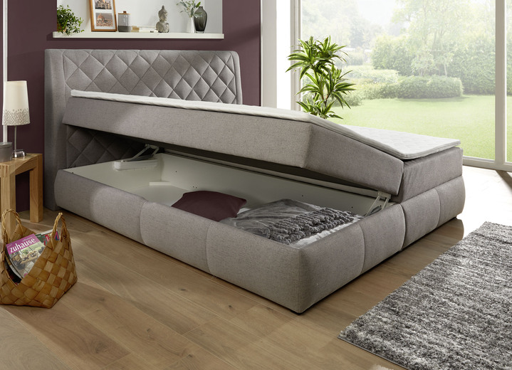 Betten - Boxspringbett mit Bettkasten und Topper Ansicht 2 Betten - Boxspringbett mit Bettkasten und Topper, in Farbe GRAU Ansicht 2
