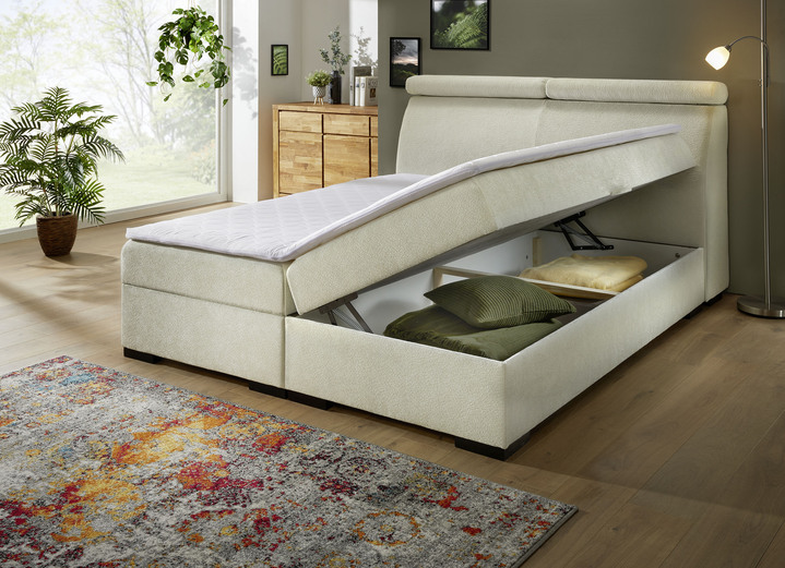 Betten - Boxspringbett auf hochwertigem Echtholzgestell, in Farbe CREME Ansicht 2