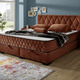Betten - Boxspringbett mit Wendematratze und Bettkasten, in Farbe SAND, in Ausführung Kopfteil mit Rechtecksteppung – Farbe COGNAC – Ansicht 1