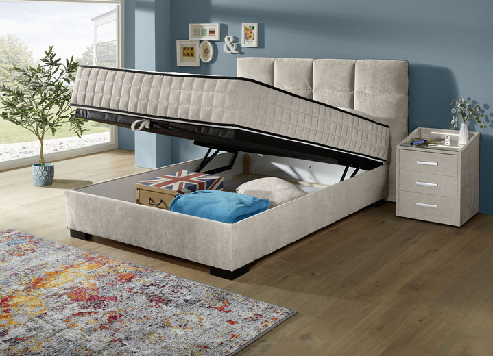 Betten - Boxspringbett mit Wendematratze und Bettkasten, in Farbe SAND, in Ausführung Kopfteil mit Rechtecksteppung Ansicht 2