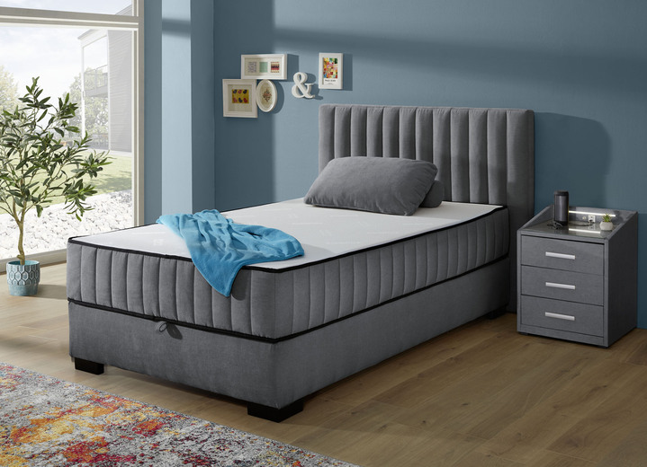 Betten - Boxspringbett mit Wendematratze und Bettkasten, in Farbe SAND, in Ausführung Kopfteil mit Rechtecksteppung Ansicht 14