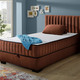Betten - Boxspringbett mit Wendematratze und Bettkasten, in Farbe SAND, in Ausführung Kopfteil mit Rechtecksteppung – Farbe COGNAC – Ansicht 4
