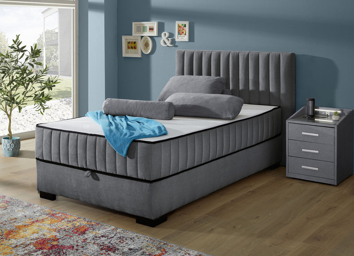 Betten - Boxspringbett mit Wendematratze und Bettkasten, in Farbe SAND, in Ausführung Kopfteil mit Rechtecksteppung Ansicht 15