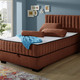 Betten - Boxspringbett mit Wendematratze und Bettkasten, in Farbe SAND, in Ausführung Kopfteil mit Rechtecksteppung – Farbe COGNAC – Ansicht 5