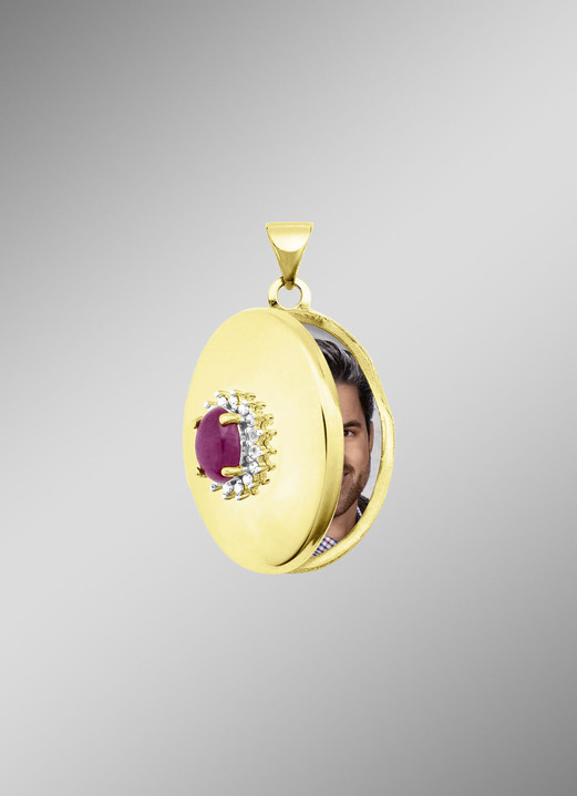 - Vergoldetes Medaillon mit Rubin und Weißtopasen, in Farbe  Ansicht 2