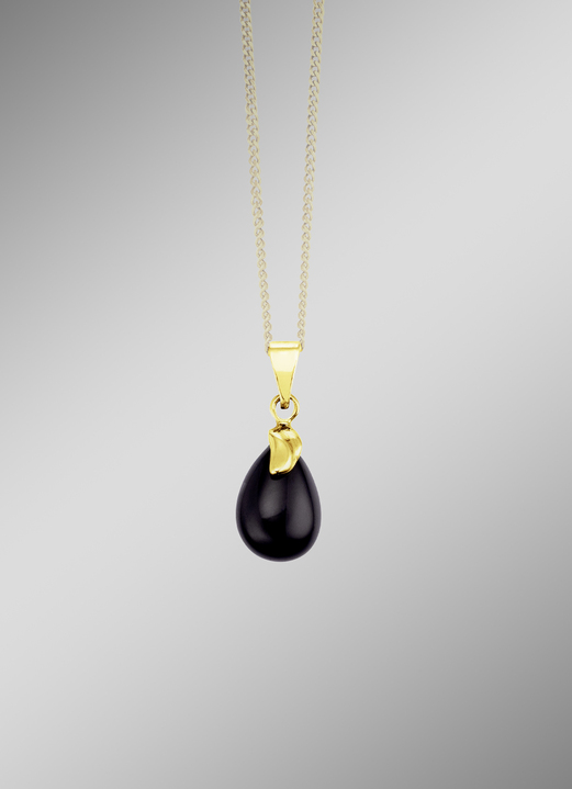 - Exquisiter Anhänger aus Gold 375/- fein mit Onyx, beh., in Farbe  Ansicht 1