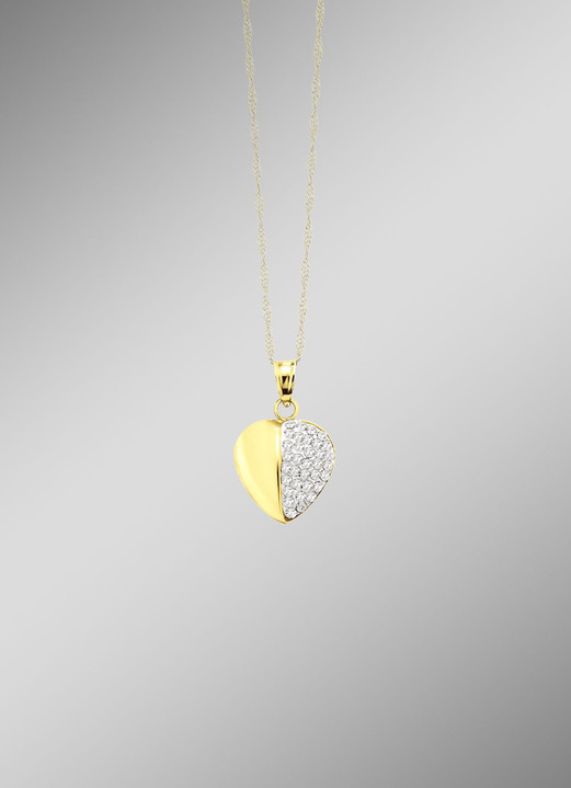 Damen-Modeschmuck - Herz-Anhänger in Bicolor mit Kristallen, in Farbe  Ansicht 1