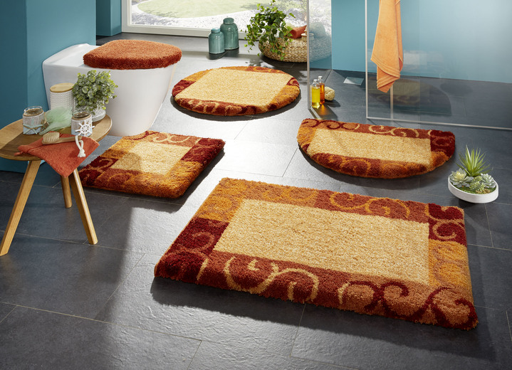 Badgarnituren - Badgarnitur in Supersoft-Qualität, in Größe 100 (Vorleger halbrund, 50/ 80 cm) bis 112 (WC-Deckelbezug, 47/ 50 cm), in Farbe GELB-GRAU Ansicht 2