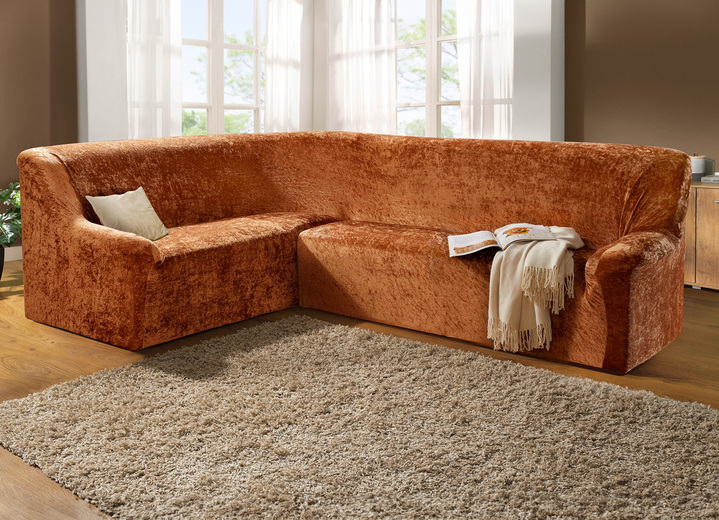 Sessel- & Sofaüberwürfe - Edle und strapazierfähige Stretchbezüge in Samtoptik, in Größe 101 (Sesselbezug) bis 106 (Stuhlbezug), in Farbe BRAUN Ansicht 1