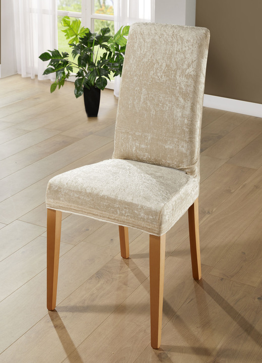 Sessel- & Sofaüberwürfe - Edle und strapazierfähige Stretchbezüge in Samtoptik, in Größe 101 (Sesselbezug) bis 106 (Stuhlbezug), in Farbe BEIGE Ansicht 5