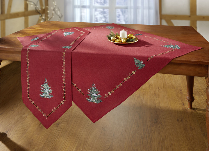 Tischdecken - Tisch- und Raumdekoration mit Glitzergarn, in Größe 135 (2 Platzsets, 30/ 45 cm) bis 404 (Kissenbezug, 40/ 40 cm), in Farbe ROT Ansicht 3