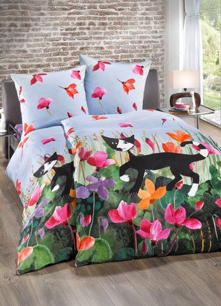 Bettwäschegarnituren - Feinbiber-Bettwäsche-Garnitur mit Reißverschluss, in Größe 112 (80/80 cm + 135/200 cm) bis 115 (80/80 cm + 155/220 cm), in Farbe BUNT