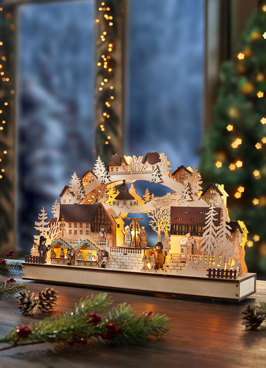 Weihnachtliche Dekorationen - Schwibbogen mit LED-Beleuchtung und Weihnachtsmusik, in Farbe NATUR-BRAUN Ansicht 2