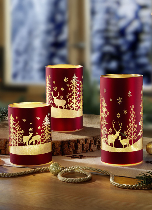 Weihnachten - Windlicht, 3er-Set, aus Glas, in Farbe ROT