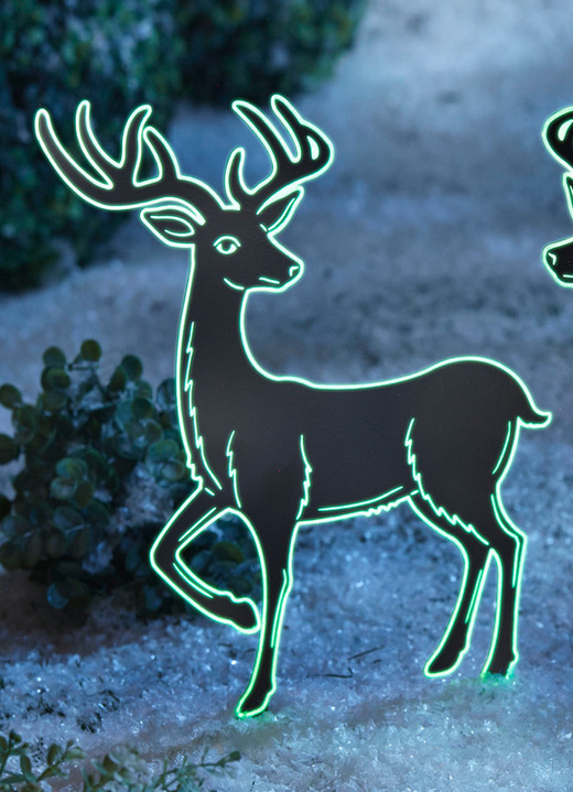 Außendekorationen - Nachtleuchtende Hirschsilhouetten aus Metall, in Farbe SCHWARZ, in Ausführung Blick zurück Ansicht 1