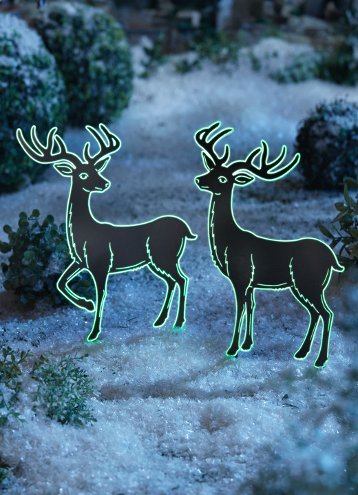 Außendekorationen - Nachtleuchtende Hirschsilhouetten aus Metall, in Farbe SCHWARZ, in Ausführung Blick zurück Ansicht 2