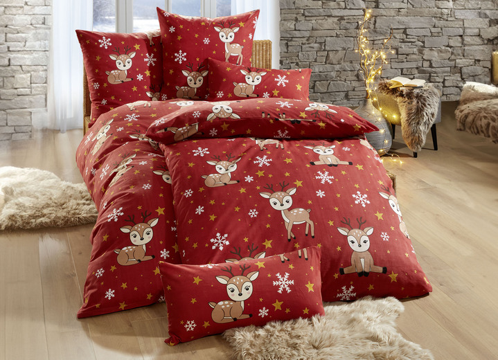 Heimtextilien - Kuschelige Bettwäsche-Garnitur aus Baumwolle, in Farbe ROT Ansicht 1