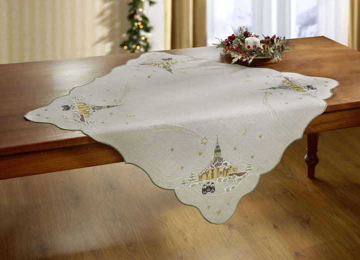 Tischdecken - Tisch- und Raumdekoration mit echter Plauener Spitze, in Größe 110 (Deckchen rund, ø 30 cm) bis 404 (Kissenbezug, 40/40 cm), in Farbe NATUR Ansicht 3