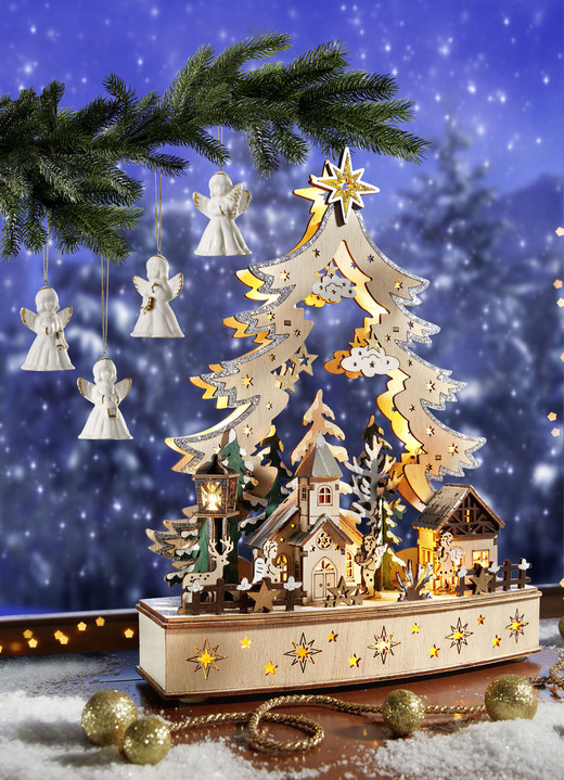 Christbaumschmuck - Glockenengel aus Porzellan, 4er-Set, in Farbe WEISS-GOLD Ansicht 1