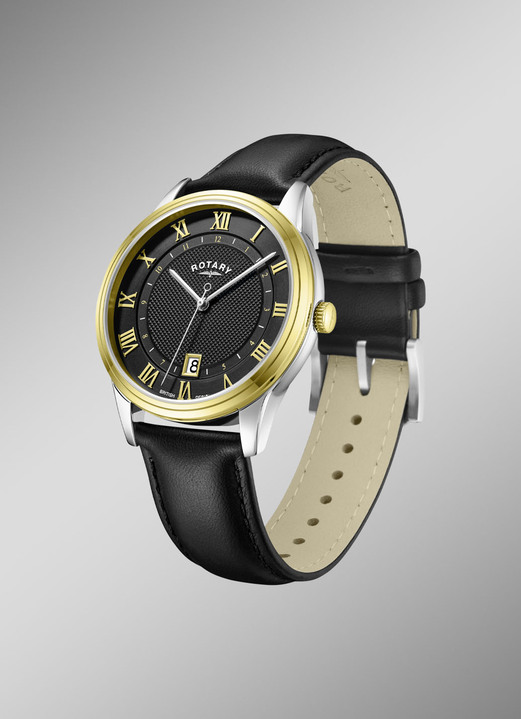 Quartzuhren - Rotary Quartz-Herrenuhr mit Lederband, in Farbe  Ansicht 2